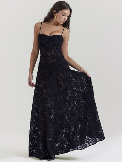 Elegante vestido largo sin espalda con estampado para mujer, nuevo vestido de moda con tirantes finos, sin mangas, holgado, de corte A, para fiesta en club