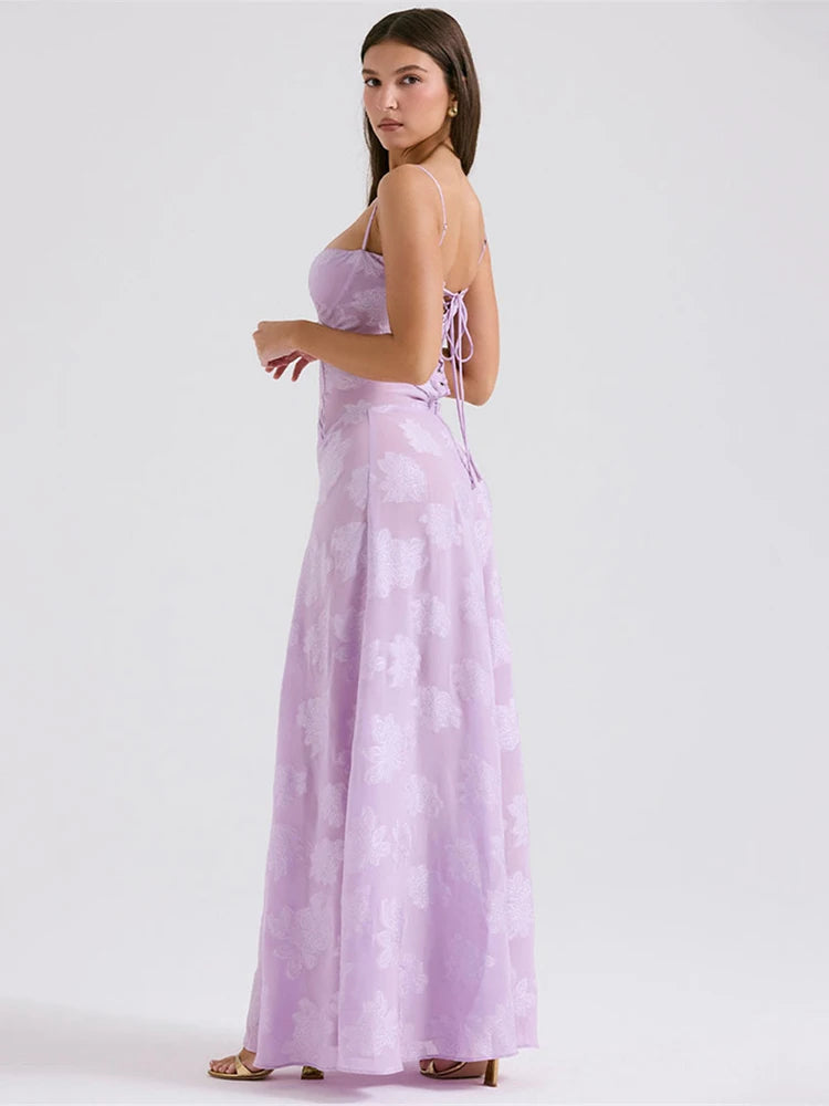 Elegante vestido largo sin espalda con estampado para mujer, nuevo vestido de moda con tirantes finos, sin mangas, holgado, de corte A, para fiesta en club