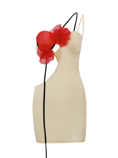 Elegante minivestido sexy sin espalda con flores rojas para mujer, vestido ajustado sin tirantes y espalda descubierta para fiesta y club, nuevo