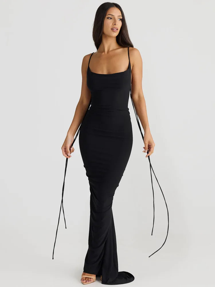 Floral Backless Sexy Maxi Dress Women Fashion Spaghetti Strap Sleeveless Bodycon Club Party Sexy Long Fishtail Dress