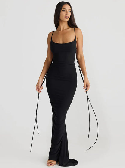 Floral Backless Sexy Maxi Dress Women Fashion Spaghetti Strap Sleeveless Bodycon Club Party Sexy Long Fishtail Dress