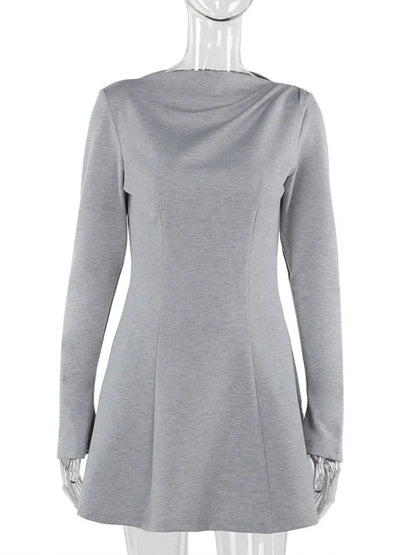 Long Sleeve High Waist Sexy Mini Dress For Women Autumn Winter New Solid O Neck Bodycon Club Party Dress Elegant