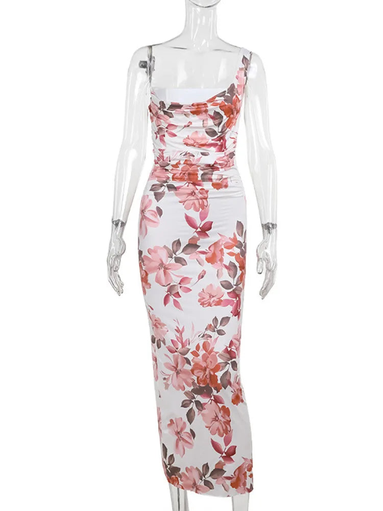 Vestido midi sexy con estampado de un solo hombro para mujer, vestido largo ajustado sin mangas con hombros descubiertos y espalda descubierta para fiesta y club.