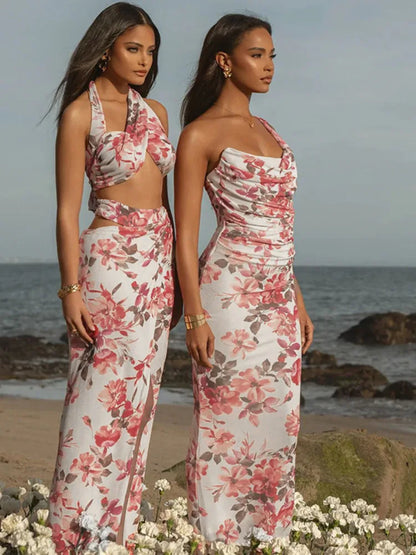Vestido midi sexy con estampado de un solo hombro para mujer, vestido largo ajustado sin mangas con hombros descubiertos y espalda descubierta para fiesta y club.