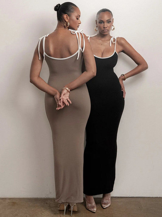 Spaghetti Strap Lace-up Sexy Maxi Dress For Women Gown Fashion Sleeveless Backless Bodycon Evening Sexy Long Dress