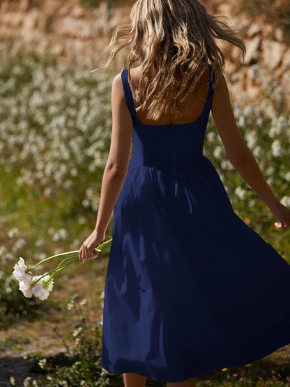 Vestido midi de verano sin espalda para mujer, con tirantes finos, sin mangas, corte A, holgado, elegante y sexy, para club