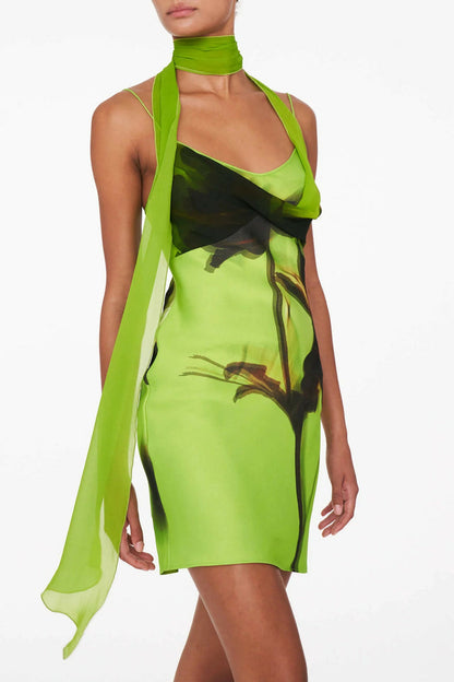 Lesley Floral Print Draped Scarf Mini Dress