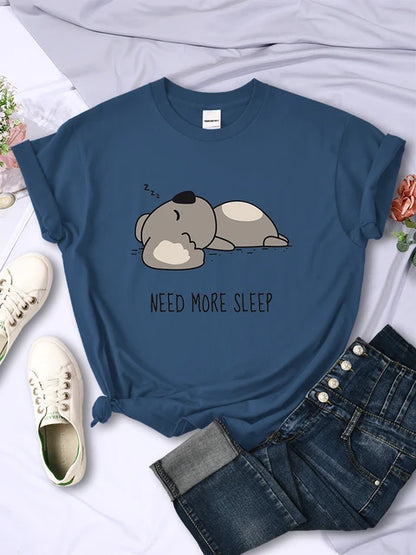 Camiseta de mujer con dibujos animados de oso para dormir, tops de calle, moda hip hop, ropa informal, personalidad, manga corta para mujer