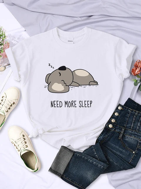Camiseta de mujer con dibujos animados de oso para dormir, tops de calle, moda hip hop, ropa informal, personalidad, manga corta para mujer