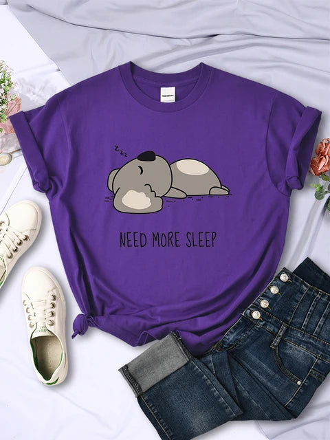 Camiseta de mujer con dibujos animados de oso para dormir, tops de calle, moda hip hop, ropa informal, personalidad, manga corta para mujer