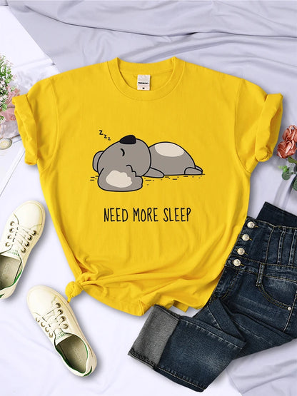 Camiseta de mujer con dibujos animados de oso para dormir, tops de calle, moda hip hop, ropa informal, personalidad, manga corta para mujer