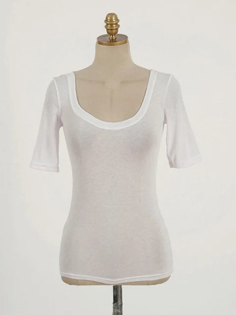 Camiseta de algodón ajustada y sexy para mujer, ropa informal con cuello redondo, estilo coreano, elástica, color negro, para verano, 2025