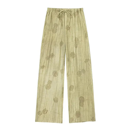 Conjunto de pantalones largos de lino con estampado tie-dye para mujer, camisas de media manga con solapa y botonadura sencilla, pantalón de pierna ancha con cordón ajustable, 2 piezas