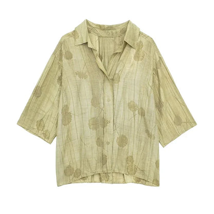 Conjunto de pantalones largos de lino con estampado tie-dye para mujer, camisas de media manga con solapa y botonadura sencilla, pantalón de pierna ancha con cordón ajustable, 2 piezas