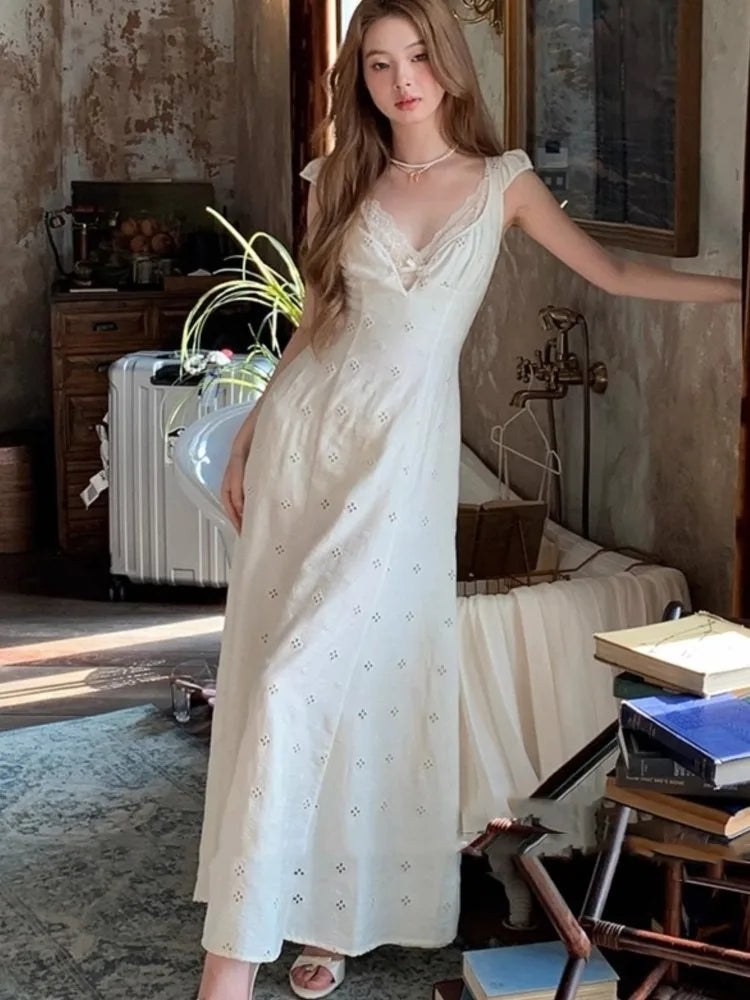 Vestido midi de verano con escote en V para mujer, estilo francés, elegante, informal, ajustado, estilo coreano, 2025