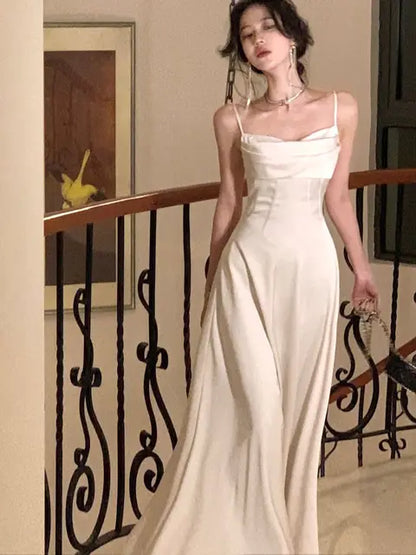 Nuevo vestido midi de satén de verano para mujer, elegante vestido de fiesta ajustado con tirantes finos, vestido de noche para boda, cumpleaños, sin espalda, vestido de graduación, ropa