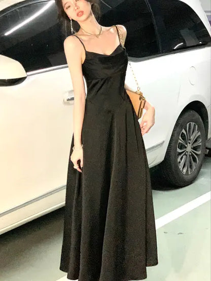 Nuevo vestido midi de satén de verano para mujer, elegante vestido de fiesta ajustado con tirantes finos, vestido de noche para boda, cumpleaños, sin espalda, vestido de graduación, ropa