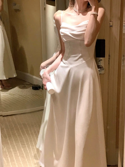 Nuevo vestido midi de satén de verano para mujer, elegante vestido de fiesta ajustado con tirantes finos, vestido de noche para boda, cumpleaños, sin espalda, vestido de graduación, ropa