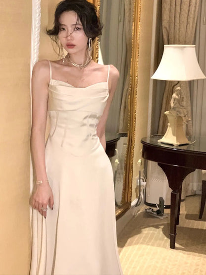 Nuevo vestido midi de satén de verano para mujer, elegante vestido de fiesta ajustado con tirantes finos, vestido de noche para boda, cumpleaños, sin espalda, vestido de graduación, ropa