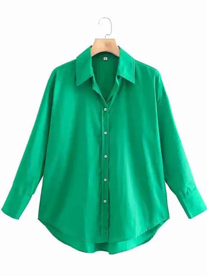 Blusa de popelina de color caramelo para mujer, blusa elegante de manga larga con botonadura sencilla para oficina