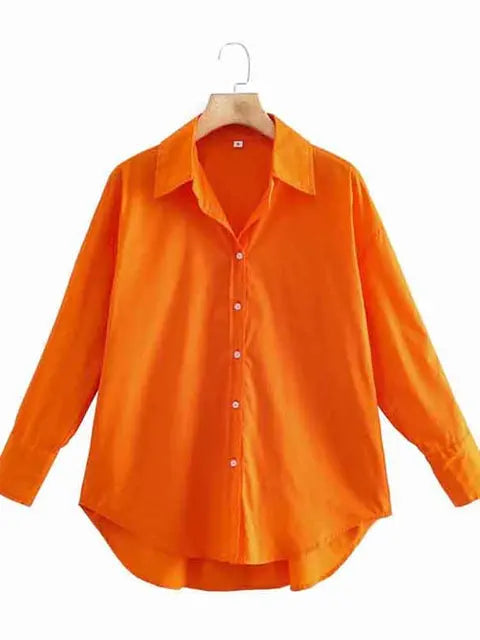 Blusa de popelina de color caramelo para mujer, blusa elegante de manga larga con botonadura sencilla para oficina