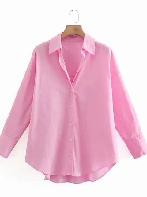 Blusa de popelina de color caramelo para mujer, blusa elegante de manga larga con botonadura sencilla para oficina