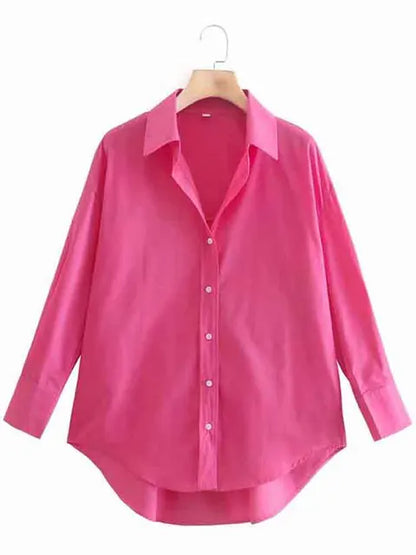 Blusa de popelina de color caramelo para mujer, blusa elegante de manga larga con botonadura sencilla para oficina