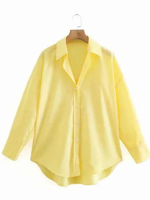 Blusa de popelina de color caramelo para mujer, blusa elegante de manga larga con botonadura sencilla para oficina