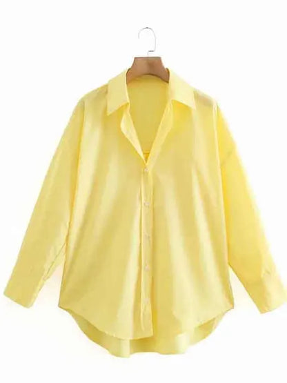 Blusa de popelina de color caramelo para mujer, blusa elegante de manga larga con botonadura sencilla para oficina