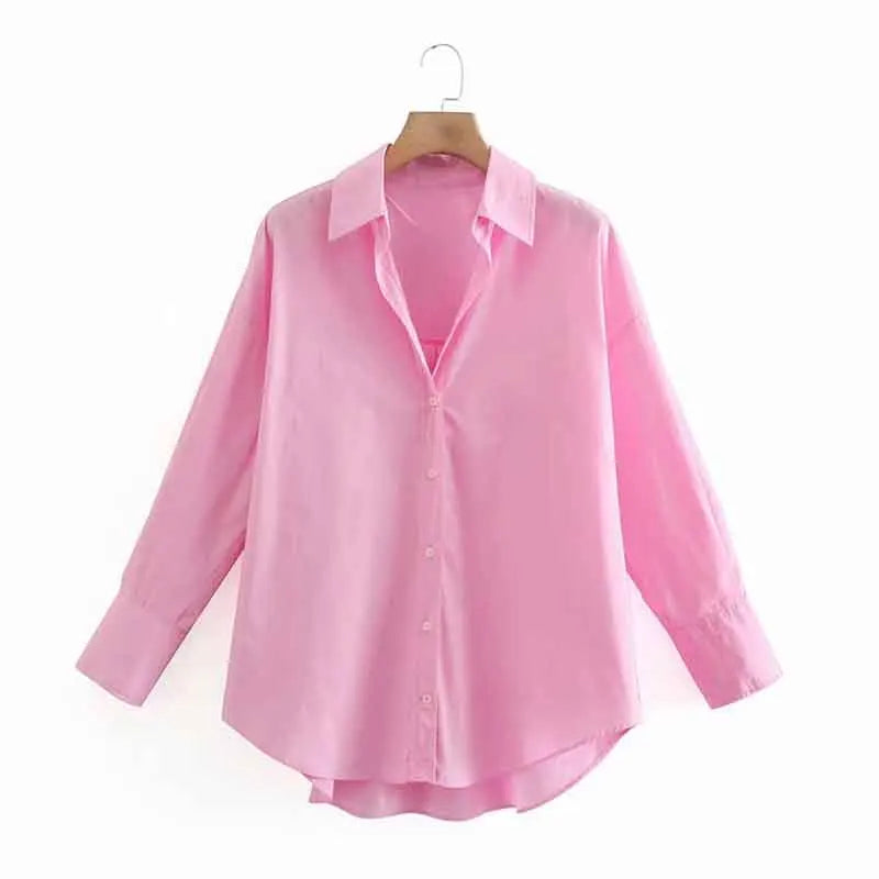 Blusa de popelina de color caramelo para mujer, blusa elegante de manga larga con botonadura sencilla para oficina