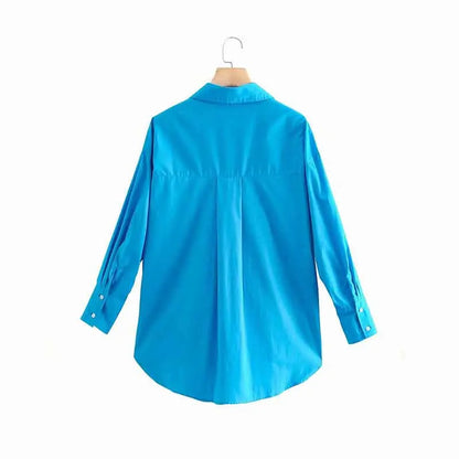 Blusa de popelina de color caramelo para mujer, blusa elegante de manga larga con botonadura sencilla para oficina