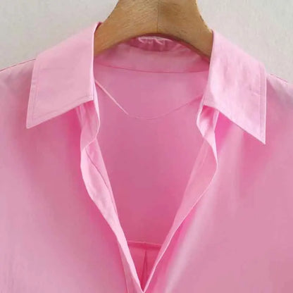 Blusa de popelina de color caramelo para mujer, blusa elegante de manga larga con botonadura sencilla para oficina