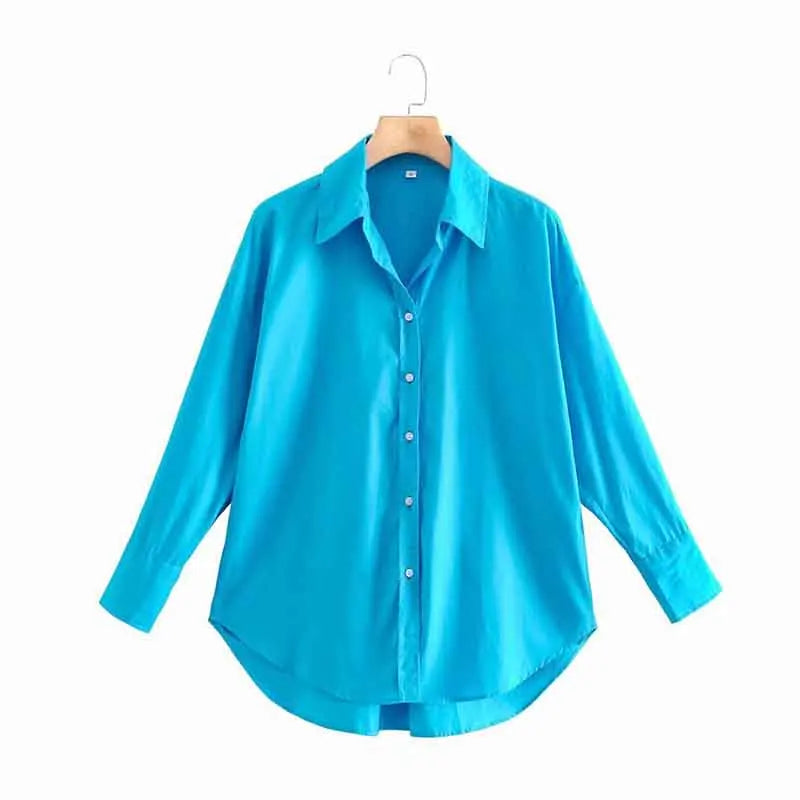 Blusa de popelina de color caramelo para mujer, blusa elegante de manga larga con botonadura sencilla para oficina