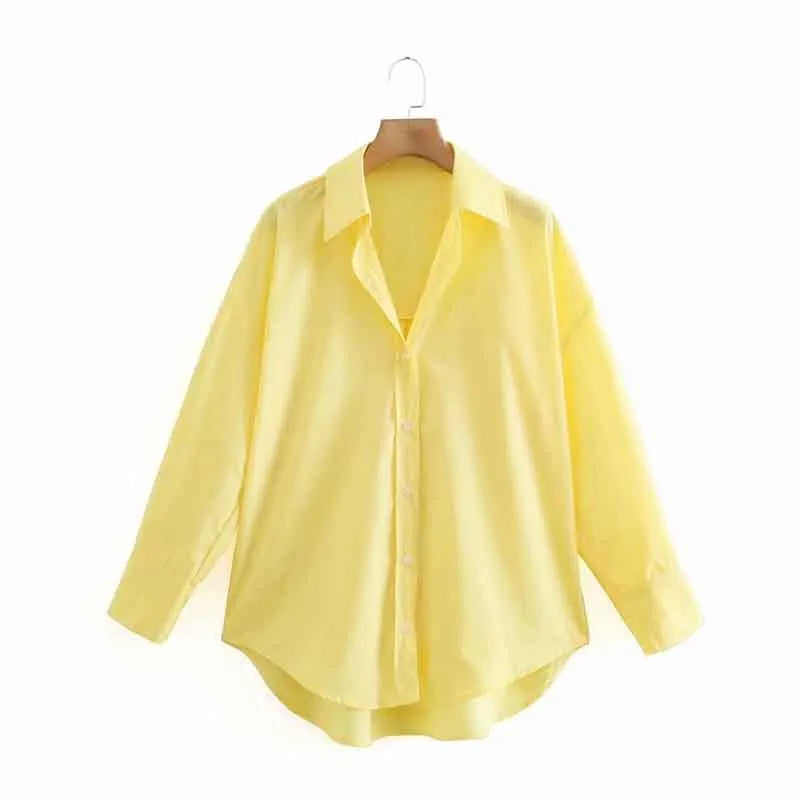 Blusa de popelina de color caramelo para mujer, blusa elegante de manga larga con botonadura sencilla para oficina