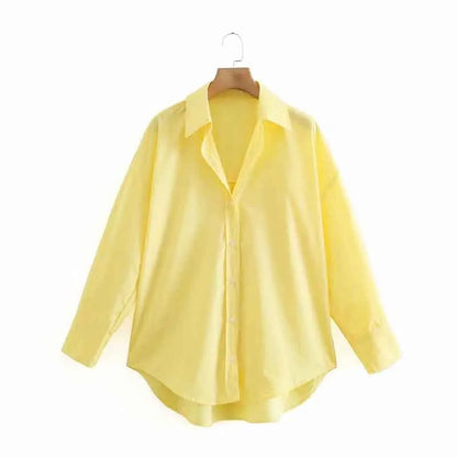 Blusa de popelina de color caramelo para mujer, blusa elegante de manga larga con botonadura sencilla para oficina