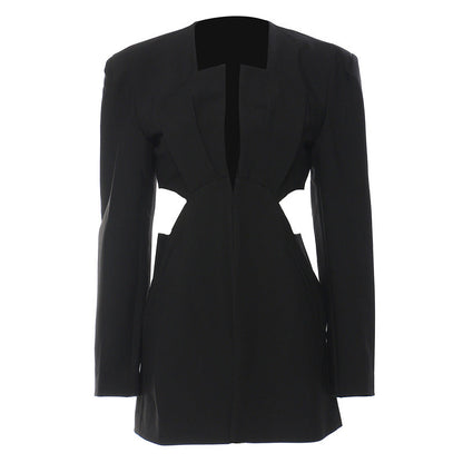 Office Side Waist Baring Slim Fit Exquisite Cut Personality Fashionable Jacket