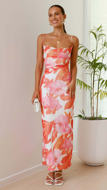 Ropa de primavera y verano para mujer, chaleco sin mangas estampado de verano, camisola sexy, vestido ajustado a la cadera para mujer