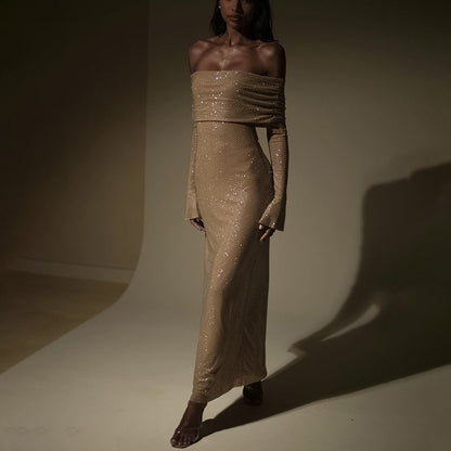 Vestido largo de otoño con cuello halter, elegante y a la moda, con estampado de cuadros y cintura ajustada para mujer