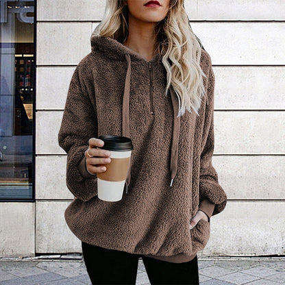 Ropa de otoño e invierno para mujer, cárdigan de manga larga con capucha y color liso