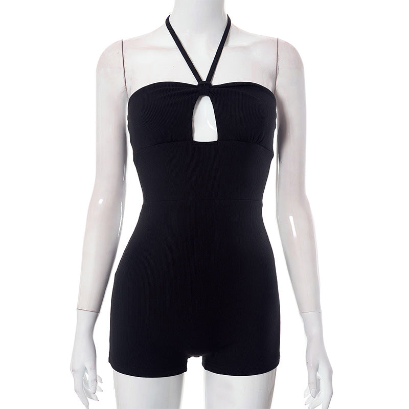Vestido corto sexy de verano con escote halter, sin mangas y aberturas para mujer