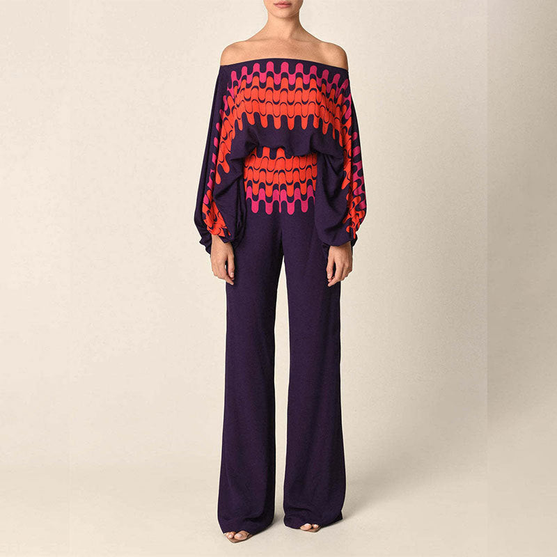 Ropa de mujer, top holgado con mangas murciélago y pantalones anchos, traje de dos piezas