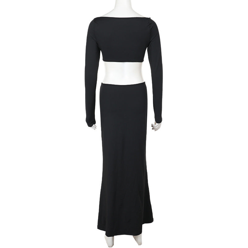 Vestido de mujer de manga larga sexy con aberturas y corte ajustado elegante a la cadera tipo caída
