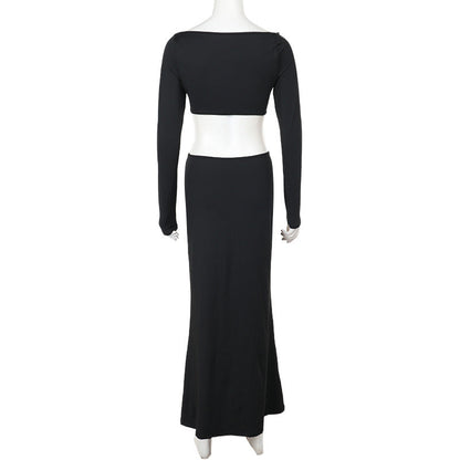 Vestido de mujer de manga larga sexy con aberturas y corte ajustado elegante a la cadera tipo caída