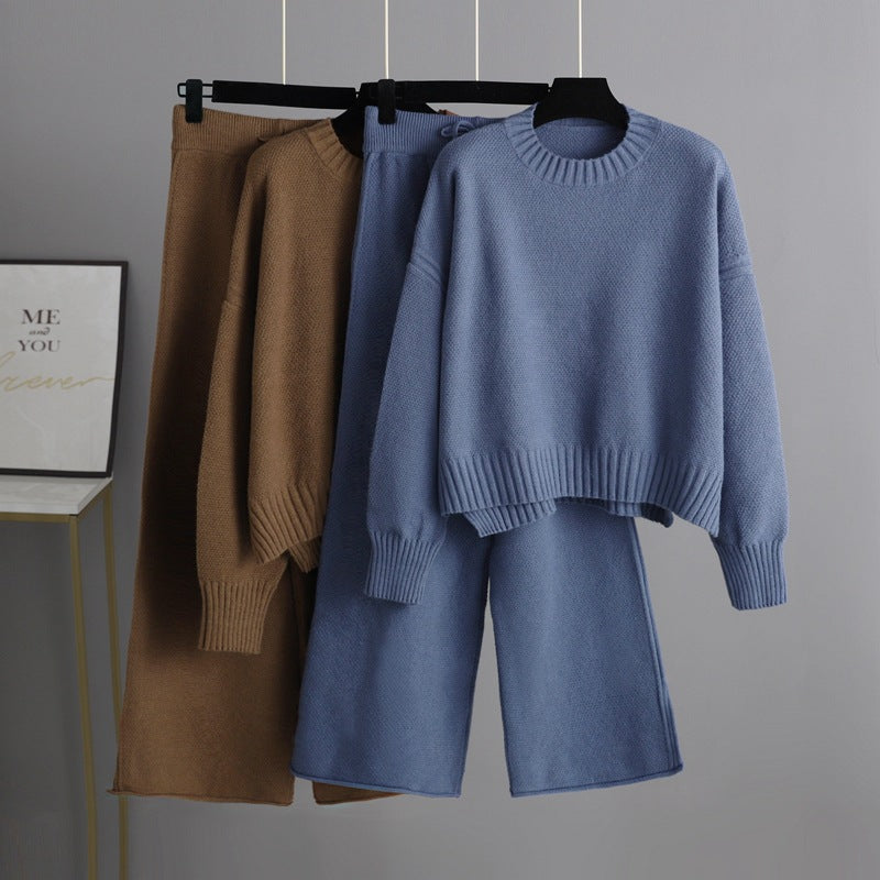 Conjunto de dos piezas formado por pantalón de trabajo, suéter holgado coreano, pierna ancha, informal, para otoño e invierno