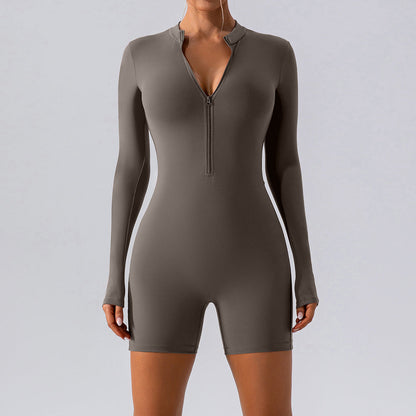 Mono deportivo de una pieza con cremallera y manga larga para entrenamiento de baile y fitness, ropa de yoga ajustada y sexy para mujer