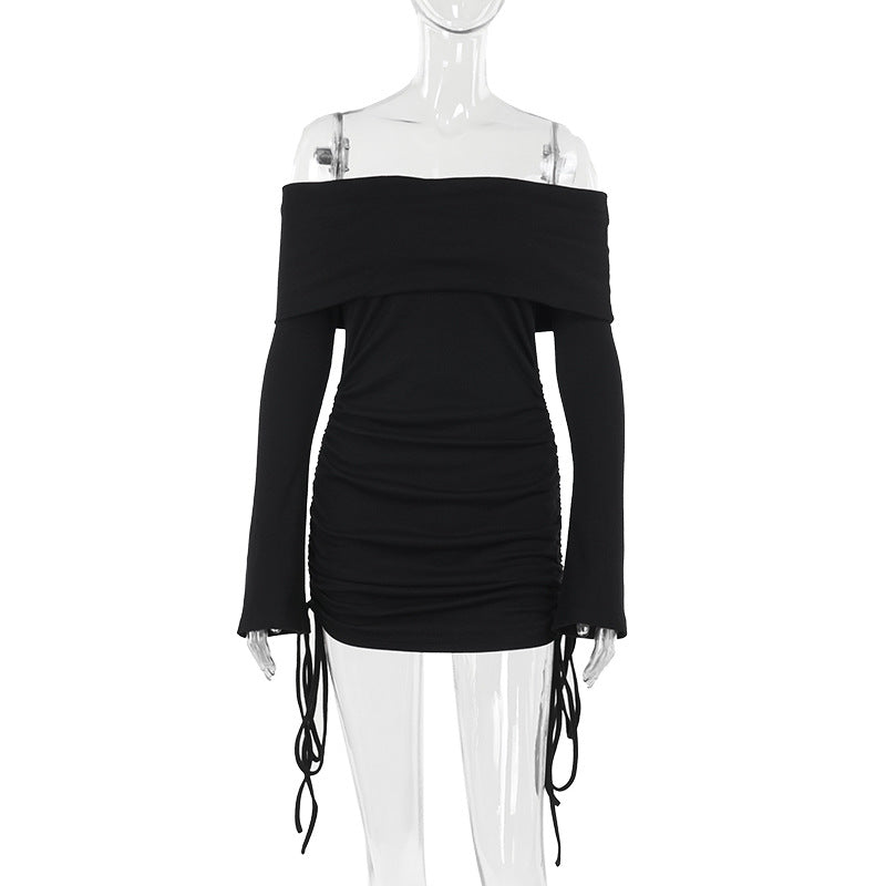 Vestido elegante de otoño para mujer, estilo socialité, sexy, ajustado, con hombros descubiertos y cordón ajustable.
