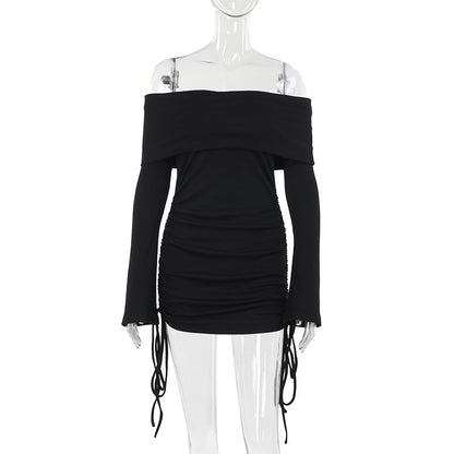 Vestido elegante de otoño para mujer, estilo socialité, sexy, ajustado, con hombros descubiertos y cordón ajustable.