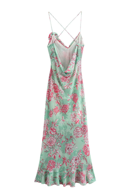 Vestido largo con tirantes finos y estampado floral Sabina 