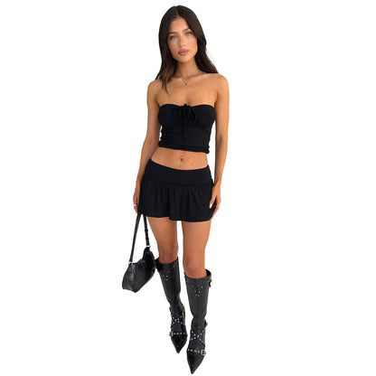 Conjunto de dos piezas de falda y pantalón de doble capa con top de tubo sexy para mujer