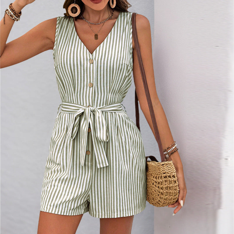 Mono de verano con cuello en V y sin mangas a rayas